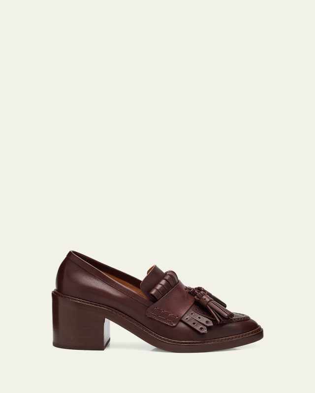 Fiona Leather Tassel Heeled Loafers